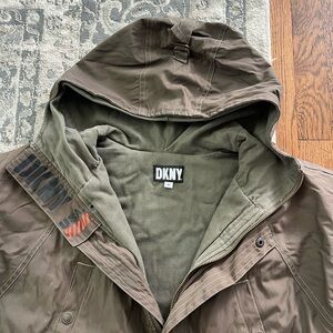 DKNY Woman’s Olive and Brown Hooded Raincoat